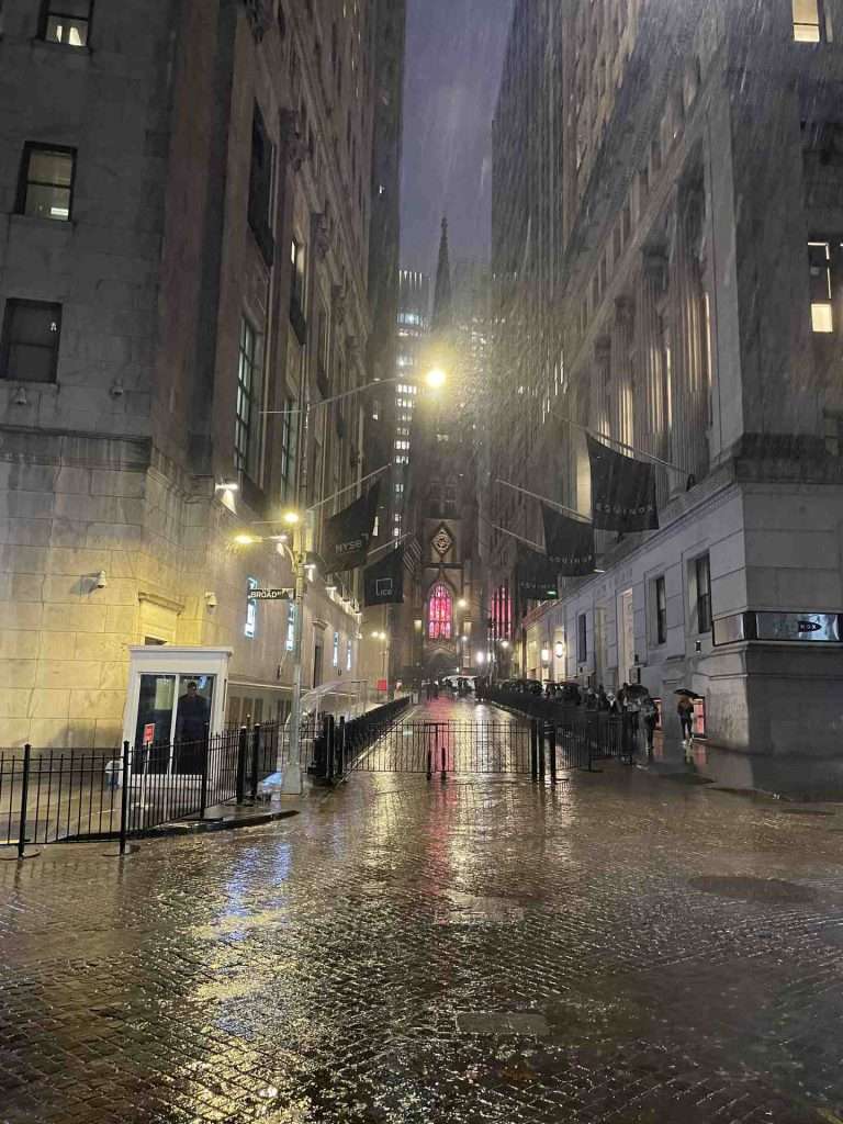 Wall street church during the rain